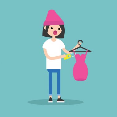 Genç esmer kız yüksek bir fiyata göre şok / düz düzenlenebilir vect