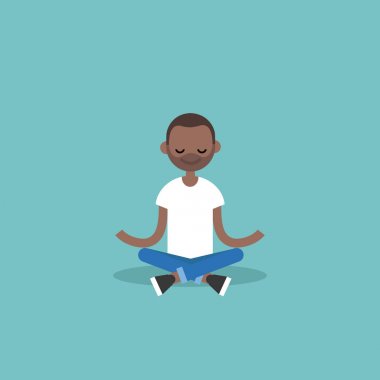 Genç adam kapalı gözler lotus poz ile meditasyon siyah. Yoga 