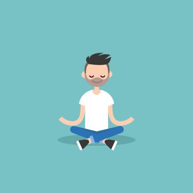 Beyaz delikanlı ile meditasyon lotus poz gözler kapalı. Y