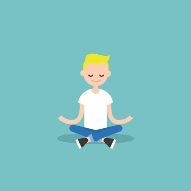 Genç sarışın çocuk ile meditasyon lotus poz gözler kapalı. Yoga 