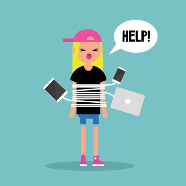 Yeni teknolojileri bağımlılığı. Genç sarışın kız chargi ile bağladı