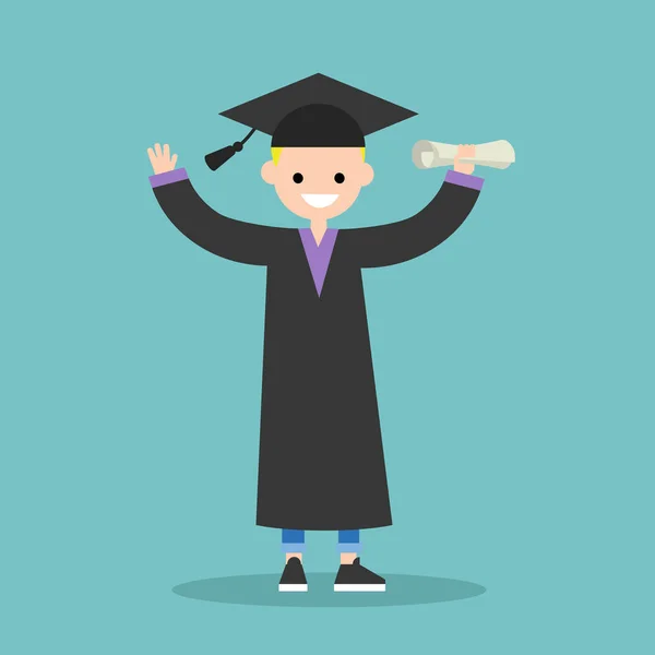 Graduated student wearing cap and gown / flat editable vector il — Stock Vector