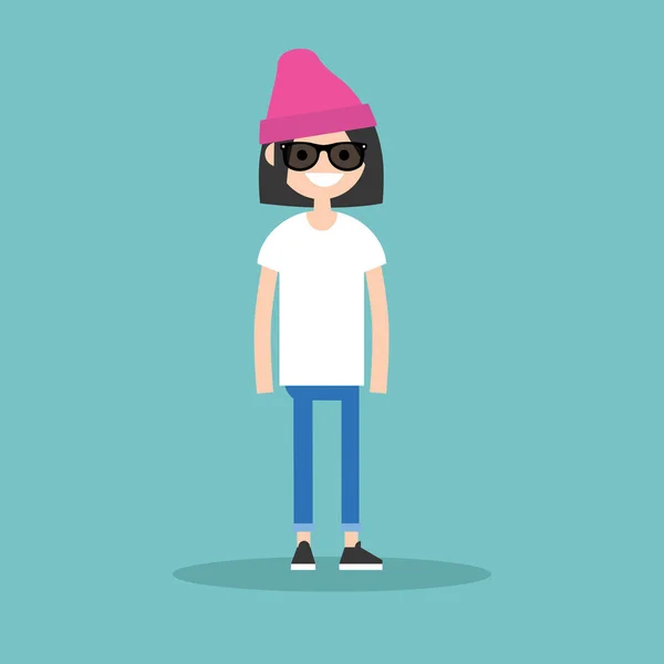 Jeune personnage portant des lunettes de soleil / anorexie vectorielle plate modifiable — Image vectorielle