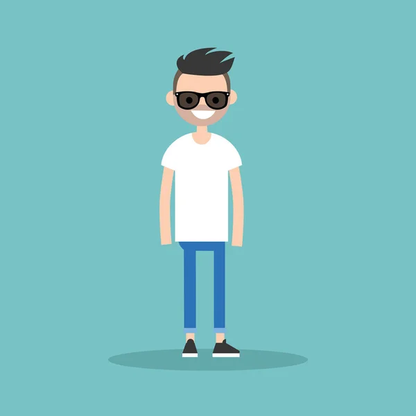 Mladá bruneta muž nosí sluneční brýle / upravitelný byt vector nemocných — Stockový vektor