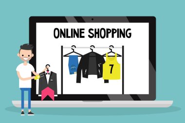 Online alışveriş kavramı. Kavramsal çizimi / düz düzenlenebilir