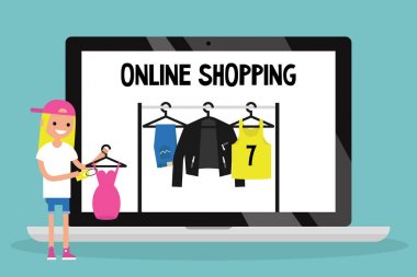 Online alışveriş kavramı. Kavramsal çizimi / düz düzenlenebilir