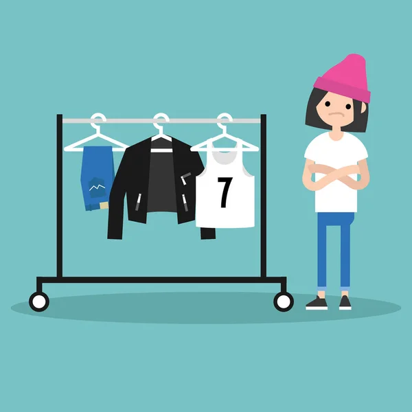 What to wear. Young concerned girl looking at the row of clothes Royalty Free Stock Illustrations