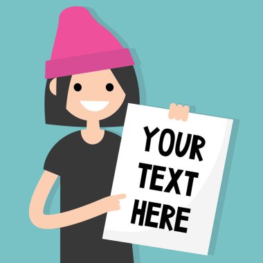 Metninizi buraya. Bir parça kağıt tutan genç esmer kız / e