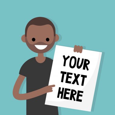 Metninizi buraya. Genç siyah bir parça kağıt tutan adam / edita