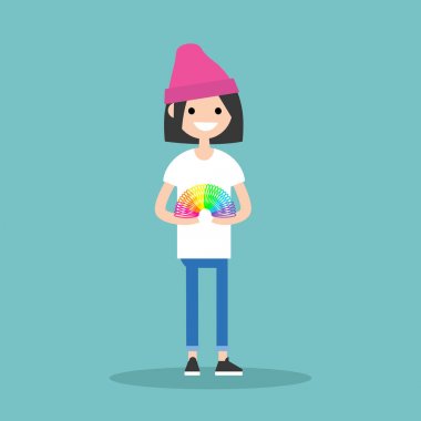 Genç kızın daracık oyuncak ile oyun / düz düzenlenebilir vektör illust