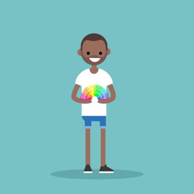 Genç siyah adam daracık oyuncak ile oyun / düz düzenlenebilir vektör ben