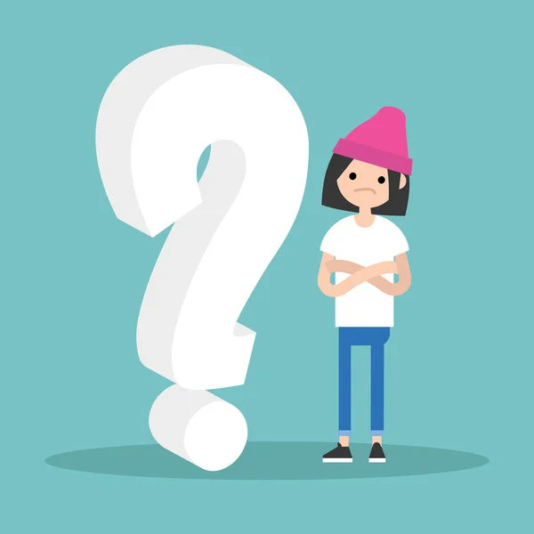 Question 3D sign. Young character asking a question / flat edita — Stock Vector