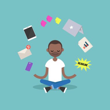 Stres ile ilgili. Genç siyah adam Kapalı gözlerle meditasyon