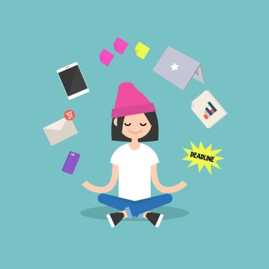 Stres ile ilgili. Genç kız l Kapalı gözlerle meditasyon