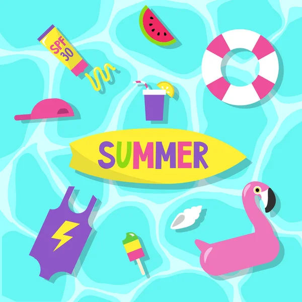 Sommer Set: Pool Party / flache editierbare Vektor Clip Art — Stockvektor