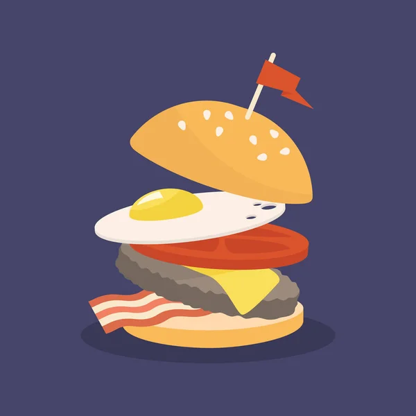 Fast food layered burger / / vektor tecknad illustration, klipp ar — Stock vektor