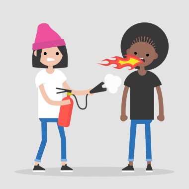 Kavga kavramsal çizimi. İki savunarak karakter. Alevler 