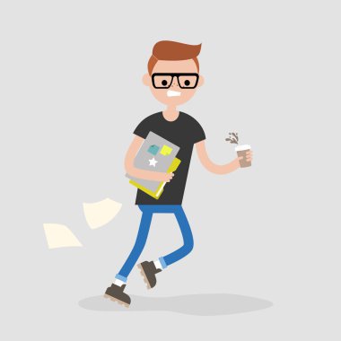 Genç karakter toplantıma geciktim. Office sabah rutin