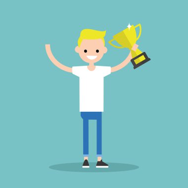 Zafer kavramsal çizimi: genç kazanan bir şampiyon holding