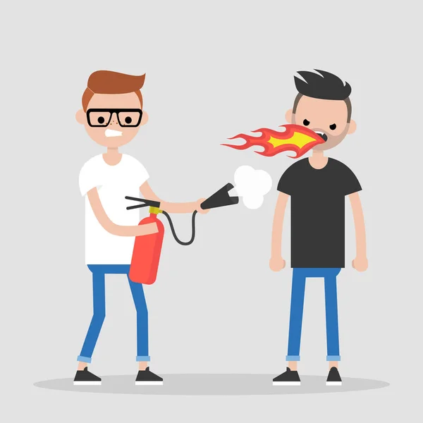 Quarrel conceptual illustration. Two arguing characters. Flames — Stock Vector