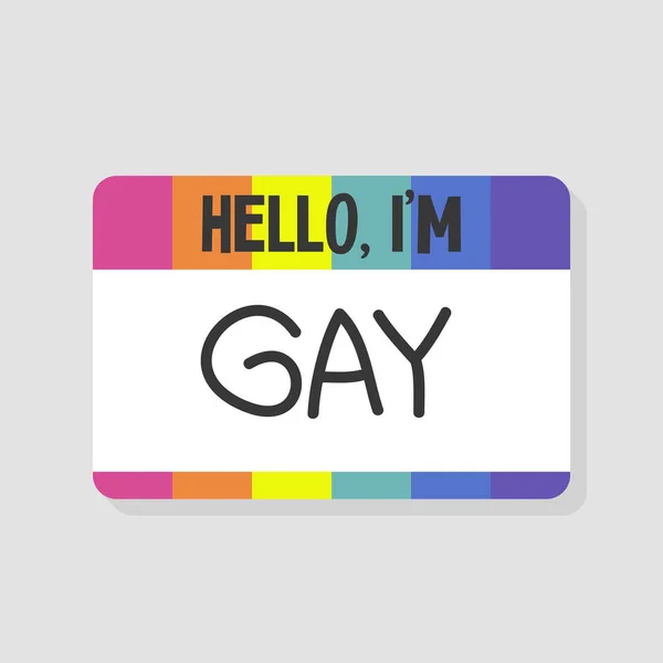 Hallo, ben ik homo Badge. Kaart van de regenboog. Plat bewerkbare vector afb — Stockvector