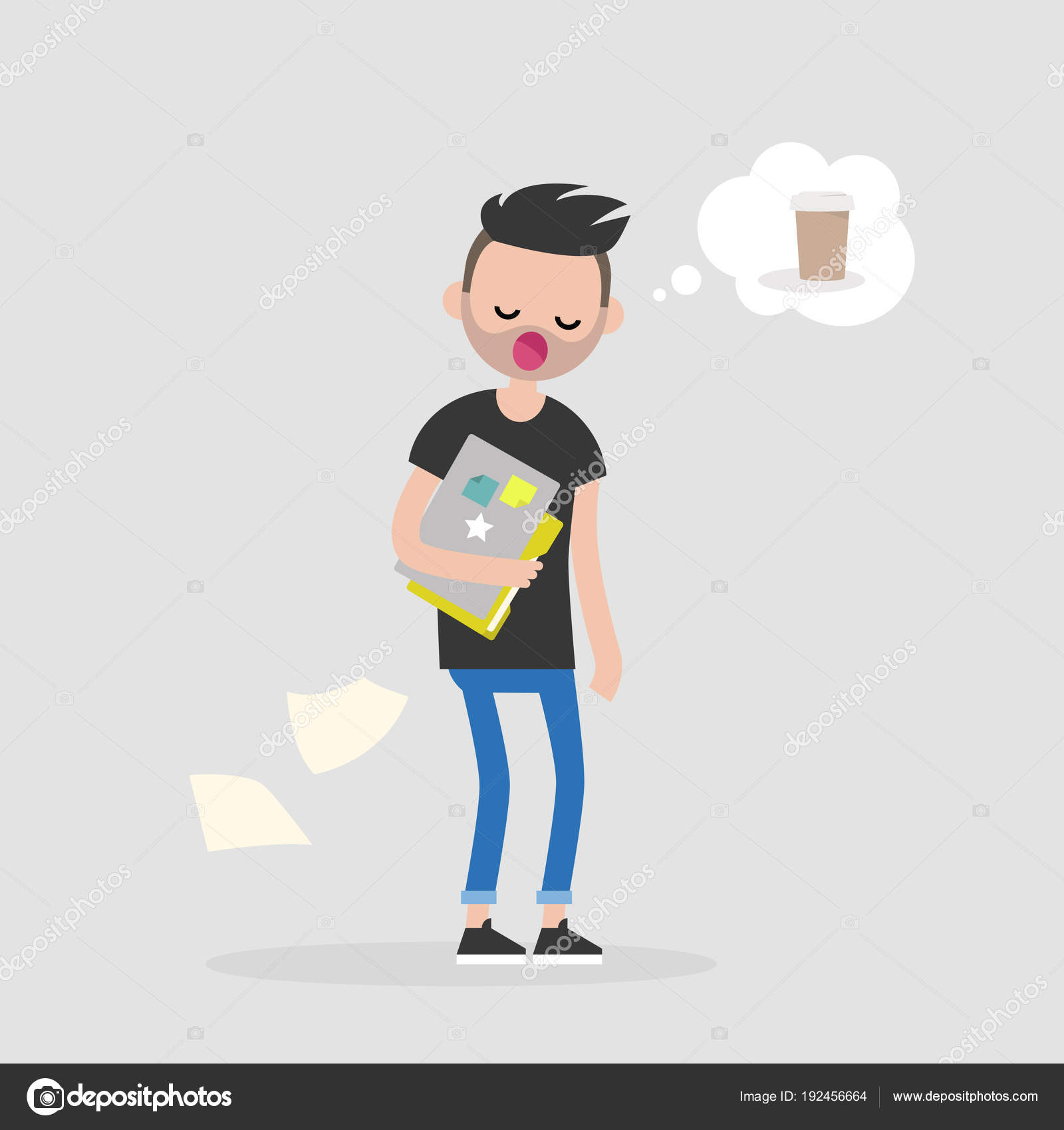 Jovem gerente sonolento sonhando com café. Manhã no offic imagem vetorial de © nadiabormotova #192456664 Jovem gerente sonolento sonhando com café. Manhã no offic imagem vetorial de © nadiabormotova #192456664