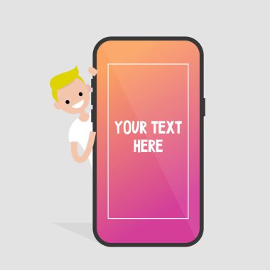 Bin yıllık karakter gözetleme out cep telefonu arkasından. Y