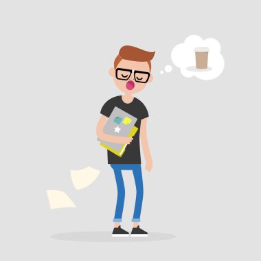 Kahve hakkında rüya genç uykulu Yöneticisi. Memur sabah