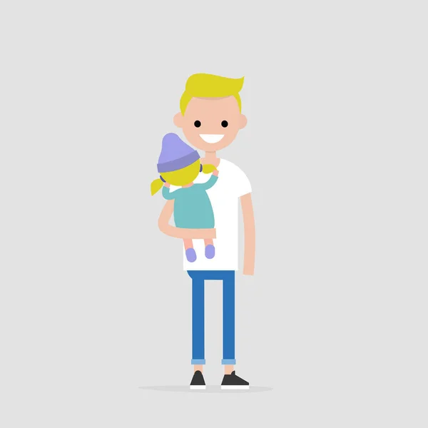 Joven padre sosteniendo a la hija. La paternidad. Joven fami moderna — Vector de stock