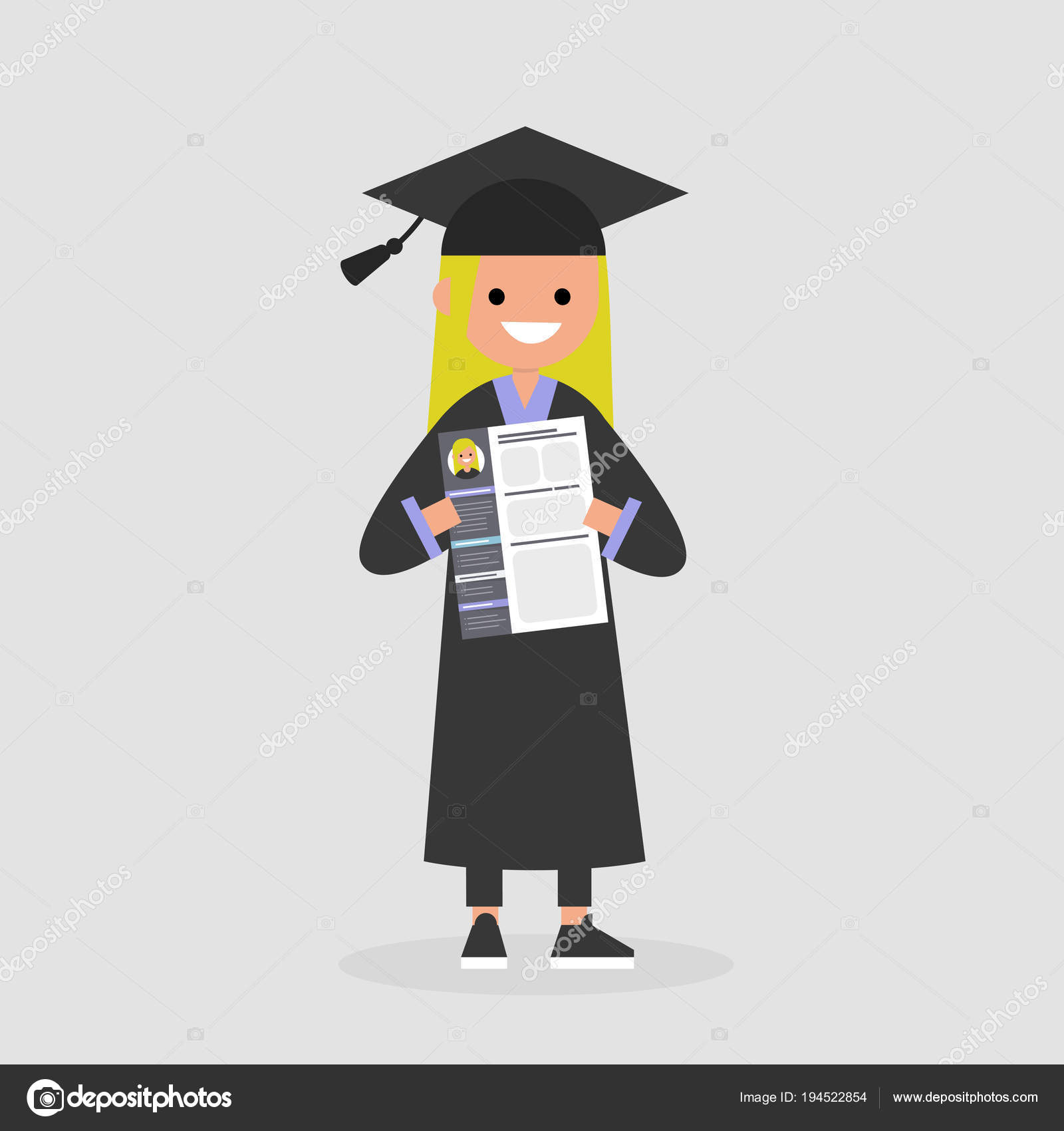 年轻的毕业生拿着简历在大学毕业后找工作. 图库矢量图©nadiabormotova 194522854, image size:1600x1700