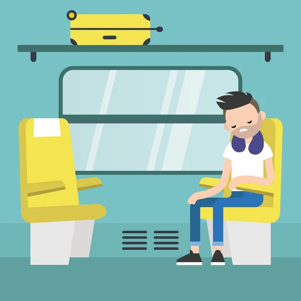 Молодой пассажир, сидящий в купе поезда / съедобной квартире — стоковый вектор