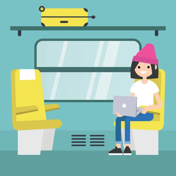 Jeune passager assis dans le compartiment du train / appartement modifiable — Image vectorielle