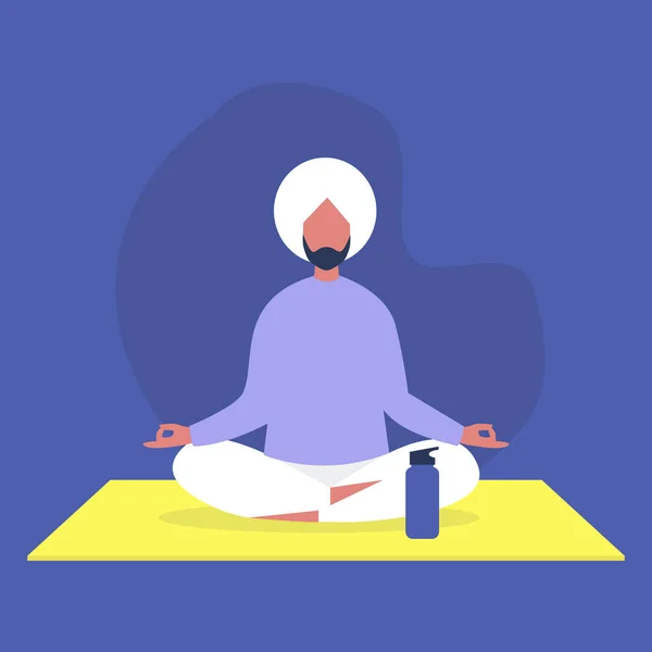 Jeune Personnage Masculin Indien Assis Position Lotus Relaxation Méditation Studio — Image vectorielle