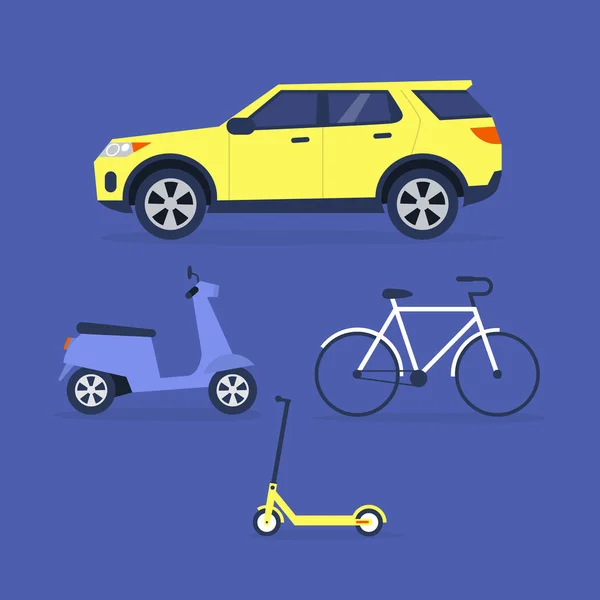 都市車両のコレクション バイク 電動スクーター 自転車 — ストックベクタ