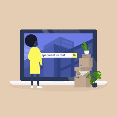 Genç siyahi kadın karakter çevrimiçi bir platform kullanarak...