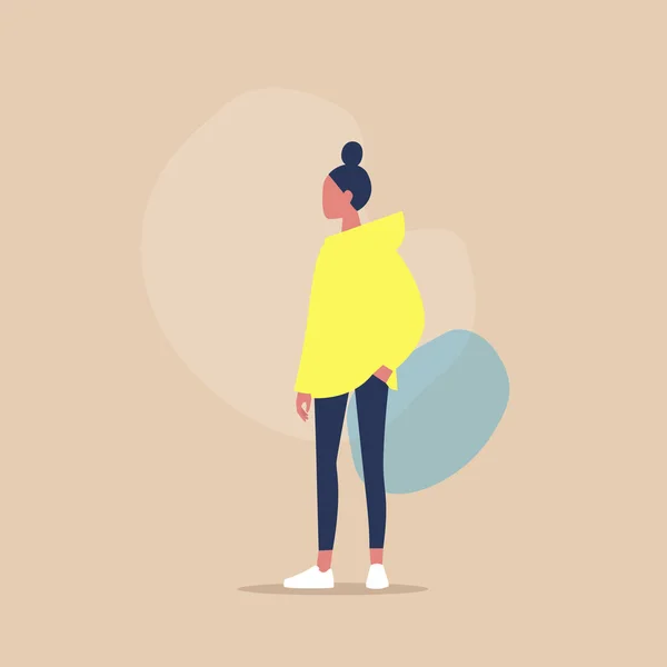 Ilustración vectorial plana de un personaje femenino joven manteniéndola — Vector de stock