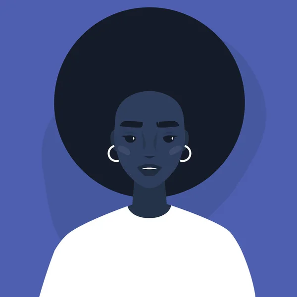 Lapos vektor portré egy fiatal évezredes fekete női characte — Stock Vector