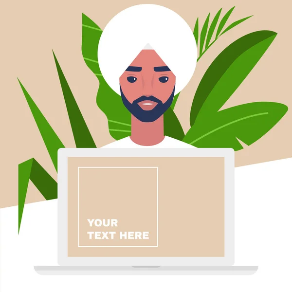 Online service mall, Ett porträtt av en ung manlig indian chara — Stock vektor