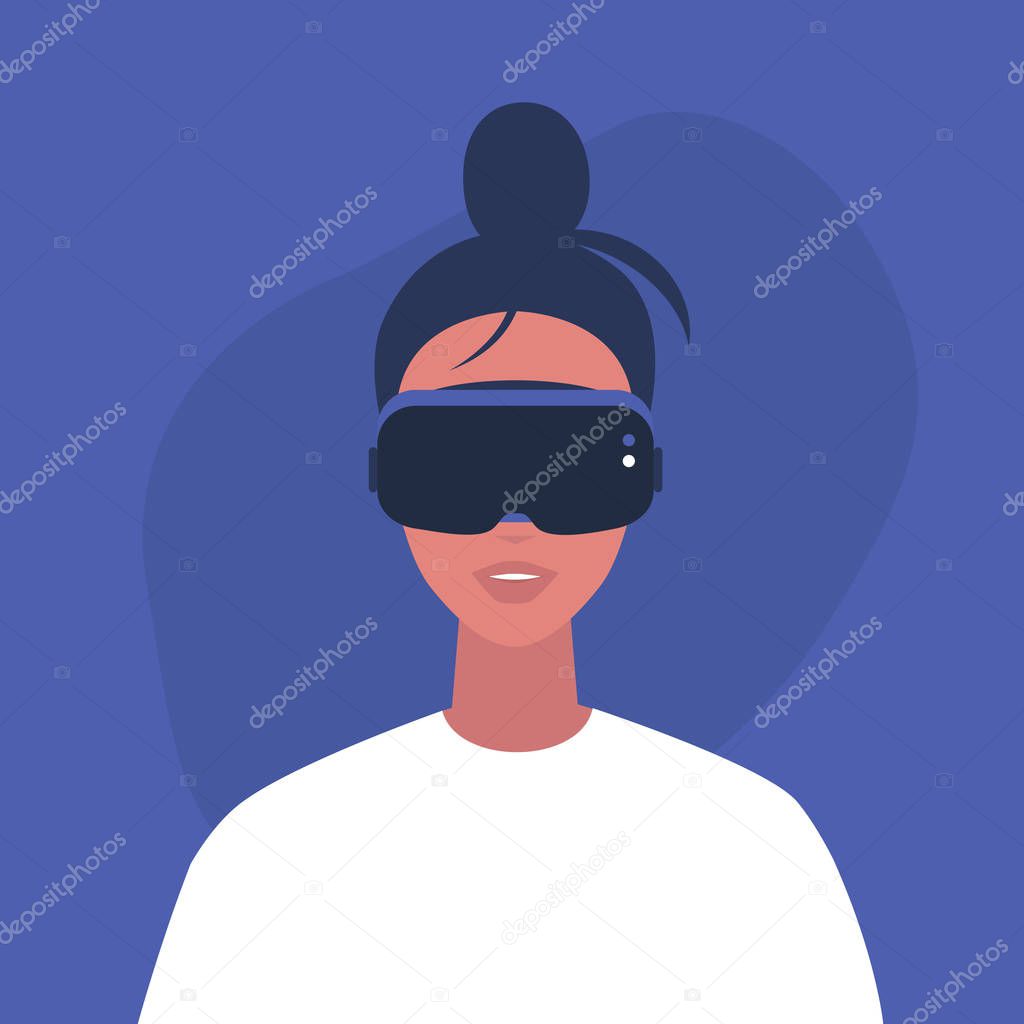 Young female character wearing a virtual reality headset, Millen