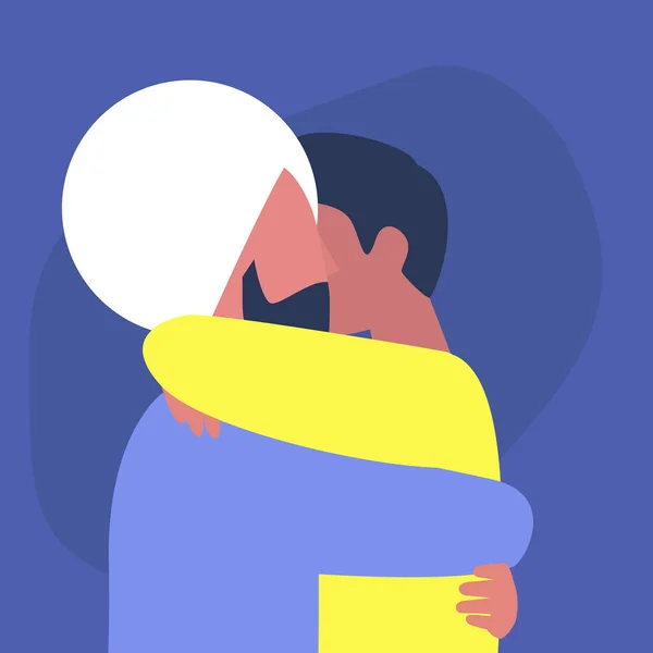 Een paar jonge mannelijke volwassenen knuffelen elkaar, vriendschap en steun, partners — Stockvector