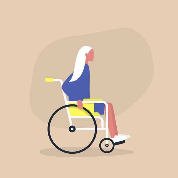 Handicap dans la vie quotidienne, Jeune handicapé personnage féminin assis — Image vectorielle