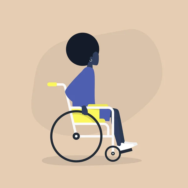 Disability in a daily life, Young disabled black female characte — 스톡 벡터