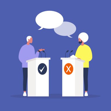 Tartışmalarda tartışan iki aday, halka açık konuşma, siyasi 