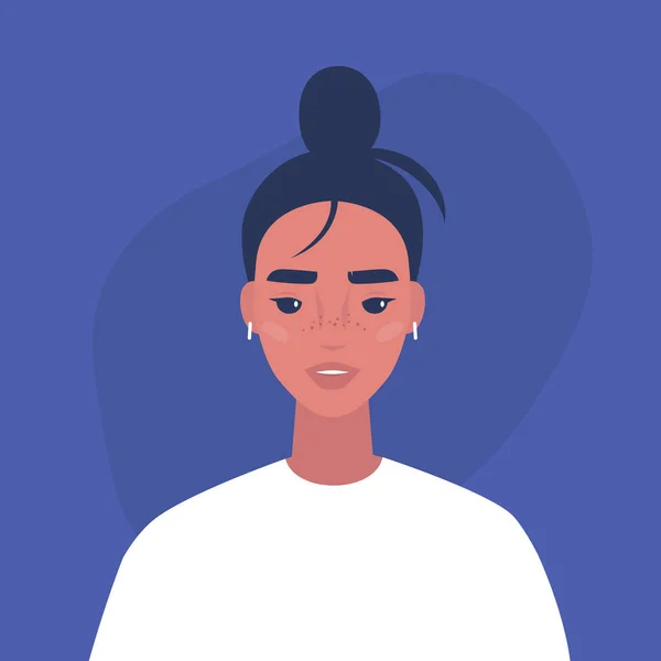 Retrato vectorial plano de un joven personaje femenino milenario — Vector de stock