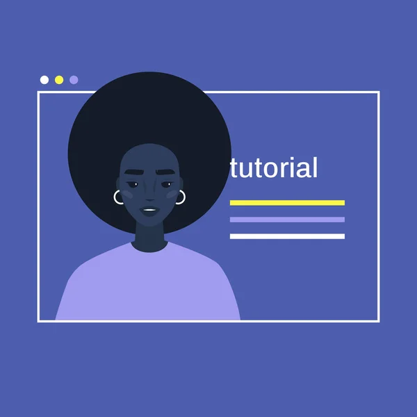 Tutoriel vidéo en ligne, image de couverture, portrait d'une jeune afrique — Image vectorielle