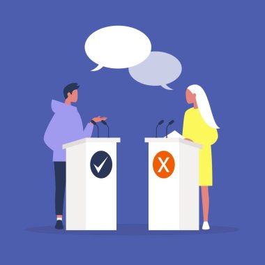 Tartışmalarda tartışan iki aday, halka açık konuşma, siyasi 