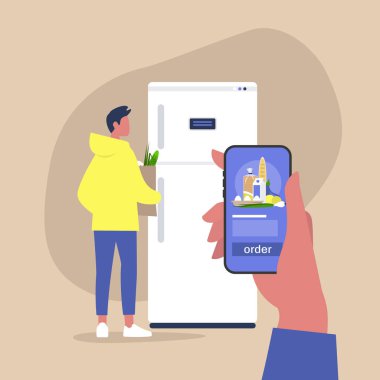 Çevrimiçi süpermarket, akıllı telefonlu yemek siparişi, yo