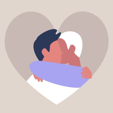 Birbirine sarılan iki yetişkin erkek arkadaş, sevgi dolu partnerler, Sevgililer Günü, Lgbtq