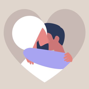 Birbirine sarılan iki yetişkin erkek, arkadaşlık ve destek, partnerler.