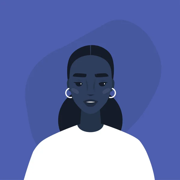 Επίπεδη Διανυσματική Προσωπογραφία Νεανικού Μαύρου Γυναικείου Χαρακτήρα — Διανυσματικό Αρχείο